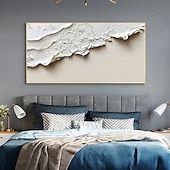 お買い得  風景画-手作りのオリジナルの厚い質感のビーチ油絵キャンバスに抽象的なミニマリストの海の波の壁アート、家の装飾用、枠張り付き、内側のフレームなしの絵画