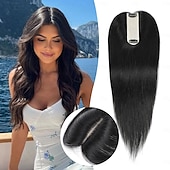 ieftine Piese de păr uman și tupeuri-toppers de păr pentru femei păr uman real, 14 inch scalp line toppers piese de păr pentru subțierea părului despărțire, toppers 100% păr uman real 1,5&quot;x5&quot; bază de mătase maro mediu poate fi ondulat #4
