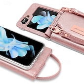 cheap Samsung Cases-Phone Case For Z Flip 6 Z Flip 5 Z Flip 4 Z Flip 3 Back Cover with Stand Holder with Wrist Strap Card Slot Retro TPU PU Leather