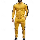 お買い得  トラックスーツ-男性用 トラックスーツ ジョギングスーツ 2個 カジュアル 秋 長袖 高通気性 ソフト フィットネス ジムトレーニング ランニング スポーツウェア アクティブウェア カラーブロック ブラック イエロー アーミーグリーン