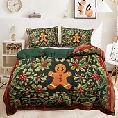 baratos Quarto de Natal-Conjunto de capa de edredom de homem de gengibre tamanho queen king size 100% algodão conjunto de edredom de natal completo 3 peças capa de edredom e fronhas macias e respiráveis para crianças e adultos tema de feriado de natal