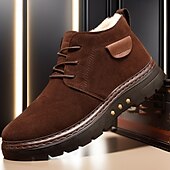 abordables Botas de invierno y nieve-Botines de ante sintético marrón para hombre con forro de felpa cálido y suela antideslizante, ideales para usar al aire libre en invierno.
