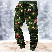 abordables Tenue de scène de Noël-Pantalon imprimé scène de Noël pour homme, jogging décontracté imprimé 3D, pour l&#039;extérieur, la rue, décontracté, quotidien, en polyester, vert, bleu, vert foncé, taille moyenne, élastique, S, M, L