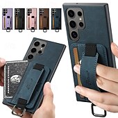 זול מארז סמסונג-טלפון מגן עבור S24 Ultra Plus S23 Ultra Plus S22 Plus Ultra S25 Ultra כיסוי אחורי עם מעמד עם רצועת יד חריץ לכרטיס רטרו TPU PC עור PU