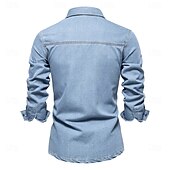 economico Camicie da uomo-Per uomo Camicia Maglietta informale Camicia con bottoni Camicia di jeans Liscio Giornaliero Da mare Blu chiaro Nero Blu scuro Manica lunga Colletto Inverno Primavera &amp; Autunno Abbigliamento Tasca