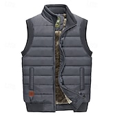 levne Gilety-Pánské Puffer Vesta Denní Na běžné nošení Podzim zima Kapsy Polyester Zahřívací Pevná barva Zip Stojáček Běžný Černá Tmavě námořnická Vodní modrá Khaki Vesta