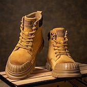 baratos Botas de trabalho-Homens Botas Botas de trabalho Couro Premium Confortável Antiderrapante Com Cadarço Amarelo Cáqui