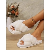 economico Ciabatte e infradito da donna-Per donna Pantofole Pantofole fuzzy Pantofole da interno Ciabatte calde Interni Giornaliero In pile Piatto Punta tonda Felpato Informale minimalismo Pelliccia sintetica Mocassino Colorato Nero Bianco