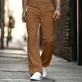 cheap Flare-Men&#039;s Dress Pants Corduroy Pants Flared Pants Bell Bottom Trousers Pocket Plain Comfort Soft Full Length Party Outdoor Daily Fashion Chic &amp; Modern White Brown
