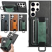 Недорогие Чехлы для Samsung-телефон Кейс для Назначение S24 S24 Ultra Plus S23 Ultra Plus S23 S22 S22 Плюс Ультра S25 Ультра Кейс на заднюю панель со стендом с ремешком на запястье Разъем для карты Ретро ТПУ ПК Кожа PU