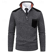 billige genser for menn-Herre Genser Tykk Strikke Lomme Halv glidelås Helfarge Høy krage Elegant Årgang Formell Hjem Klær Biskop Høst Vinter Rød Navyblå S M L