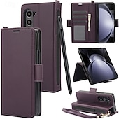 お買い得  サムスン用ケース-電話 ケース 用途 Zフォールド6 Z Fold 5 Z Fold 4 Z Fold 3 バックカバー スタンド付き リストストラップ付き カード挿入口 レトロ風 TPU PUレザー