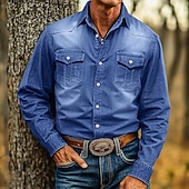 economico Camicie da uomo-Per uomo Camicia Camicia in calicò Maglietta informale Camicia con bottoni Camicia di jeans Liscio Giornaliero Da mare Blu chiaro Nero Blu Grigio scuro Manica lunga Colletto Primavera estate