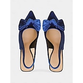 economico Semi-formale-scarpe col tacco a spillo in velluto blu da donna con cinturino posteriore e fiocco – eleganti tacchi alti per eventi formali e feste