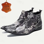 cheap Premium Leather Boots-Men&#039;s Premium Cowhide Leather Ankle Boots with Snakeskin Pattern – Stylish Western Motorcycle Boots for Biker Events and Casual Wear