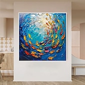 olcso Állatos festmények-aranyhal olajfestmény 100%-ban kézzel készített nagy koi festmény kézzel festett fal művészet koi halfestés új színes koi művészet koi festmény fali művészet kés művészet festmény lakberendezés dekor