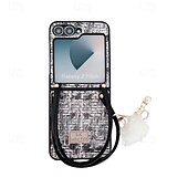 זול מארז סמסונג-טלפון מגן עבור Z Flip 7 Z Flip 6 Z Flip 5 Z Flip 4 כיסוי אחורי עם מעמד עם רצועת יד עמיד בזעזועים רטרו טֶקסטִיל TPU