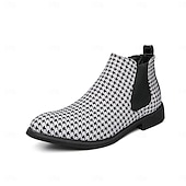 billiga Chelsea stövlar-chelseaboots för män i houndstooth-mönster – klassiska slip-on ankelboots med elastiska sidopaneler för formella och vardagliga tillfällen