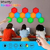 cheap Smart Lights-LED Smart Light Hexagonal LED Remote Control Wall Light, Modular Touch Color DIY Lighting for Bedroom, Bathroom, Living Room, Parties and Holidays 6-10 Piece Set