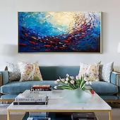 お買い得  抽象画-モダンな抽象的なカラフルな魚の壁アートキャンバス、手描きのカラフルな魚の油絵、キャンバスに描かれた手作りの海の動物のアートワーク、モダンなロールキャンバス（フレームなし）
