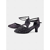 abordables Chaussures de danses latines-chaussures de danse en dentelle dorée pour femmes avec bride croisée et semelle en daim – talons confortables pour les événements de danse de salon et latine