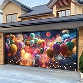 billige Garasje- og dørbanner-nyttår garasjeportdeksel ballonger fyrverkeri utendørs banner stort bakteppe for ferie utendørs garasjeport hjem veggdekorasjoner