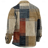 abordables chaqueta de camisa de los hombres-Hombre Plaid Diseño Geométrico Camisa de Pana Chaqueta tipo camisa Sobrecamisa Manga Larga Vintage Informal de negocios Exterior Uso Diario Otoño invierno Cuello Vuelto Camisas con cuello Botones