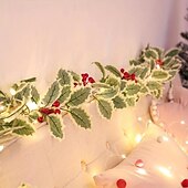 זול מופעל באמצעות בטריות-2m20leds חג המולד אצטרובל אדום פרי סימולציה של עלה מחרוזת אור מחרוזת מסיבה מקורה פסטיבל אווירה דקורטיבית מחרוזת אור סוללה קופסת חשמל