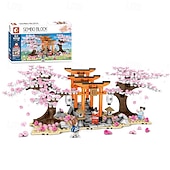 tanie Zabawki konstrukcyjne-sakura tree house building kitcity architecture inari shrine building blocks setsfor adultor wiek 12 chłopców i dziewcząt