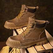baratos Botas de trabalho-Homens Botas Botas de trabalho Couro Premium Confortável Antiderrapante Com Cadarço Amarelo Cáqui