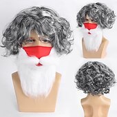 お買い得  パーティーウィッグ-人工毛ウィッグ カール バング付き 機械製 かつら ショート グレイ 合成 男性用 グレイ