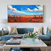 cheap Floral/Botanical Paintings-Sandy Sea Shore Flowers Blue Sky Hand Painted Wall Decor Living Room Acrylic Abstract Oil Painting Office Wall Art Textured Painting No Frame