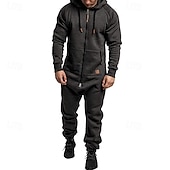 cheap Tracksuits-Men&#039;s Tracksuit Jumpsuit Full Zip One-piece Casual Fall Long Sleeve Thermal Warm Soft Fitness Gym Workout Running Sportswear Activewear Solid Colored Dark Grey Dark Khaki Black