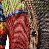 cheap Men&#039;s Cardigan Sweater-Men&#039;s Cardigan Sweater Chunky Knit Button Up Striped Shawl Lapel Knitwear Elegant Carnival Formal Clothing Apparel Drop Shoulder Fall Winter Red M L XL