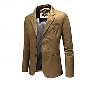 abordables Blazers Clásicos para Hombres-Hombre chaqueta Negocio Fiesta de Cóctel Fiesta de Boda Moda Casual Primavera &amp; Otoño Poliéster Plano Botón Bolsillo Cómodo Botonadura Simple Chaqueta de sport Negro Color Caquí Verde Ejército