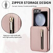 baratos Capa Samsung-telefone Capinha Para Z Flip 7 Z Virar 6 Z Flip 5 Z Flip 4 Z Flip 3 Capa traseira Com Suporte Zíper com cordão Retro TPU Couro PU