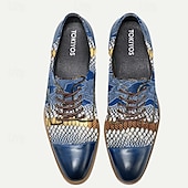 cheap Elemental Dress Shoes-Men&#039;s Premium Cowhide Leather Oxford Shoes with Snake Print – Blue Casual Dress Shoes for Formal &amp; Party Occasions