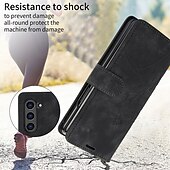 お買い得  サムスン用ケース-電話 ケース 用途 Zフォールド6 Z Fold 5 Z Fold 4 Z Fold 3 バックカバー スタンド付き リストストラップ付き カード挿入口 レトロ風 TPU PUレザー