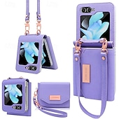 cheap Samsung Cases-Phone Case For Z Flip 6 Z Flip 5 Z Flip 4 Z Flip 3 Back Cover with Stand Holder with Wrist Strap Card Slot Retro TPU PU Leather