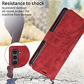 お買い得  サムスン用ケース-電話 ケース 用途 Zフォールド6 Z Fold 5 Z Fold 4 Z Fold 3 バックカバー スタンド付き リストストラップ付き カード挿入口 レトロ風 TPU PUレザー