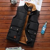 abordables Gilets-Homme Gilet matelassé Gilet polaire Gilet du quotidien Rendez-vous Vacances Mode Décontractées Automne hiver Poche Polyester Chaud Confortable Couleur unie Cachée Boutonné devant Mao Standard Noir