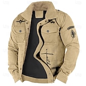 Men's Cotton Embroidered Military Jacket Cargo Jacket with Shoulder Straps Long Sleeve Standing Collar Multi-Pockets Coat Trucker Jacket Faith Letter Print Tactical Outerwear 12