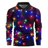 baratos Traje de Luzes de Natal-natal masculino natal luz 3d polo lanternas engraçado waffle manga longa festa noite ano novo camisas primavera outono inverno botão 3d impressão colarinho multi cor micro-elástico poliéster