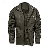 tanie Kurtki cargo-Męskie Kurtka polarowa Kurtka cargo Codzienny Urlop Keep Warm Kieszeń Polar Jesień i zima Równina Moda Moda miejska Kołnierz stawiany Regularny Czarny Khaki Zieleń wojskowa Kurtki