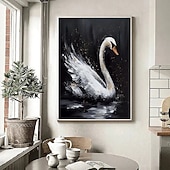 abordables Peintures animaux-peinture à l&#039;huile animale abstraite faite à la main peintures de cygne blanc sur toile peinture acrylique richement texturée faite à la main art mural moderne œuvre d&#039;art peinte à la main pour