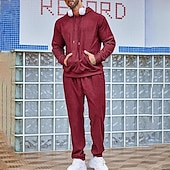 cheap Basic Tracksuits-Men's Sweatshirt Tracksuit Sweatsuit Black Army Green Red Navy Blue Light Grey Hooded Plain Drawstring 2 Piece Sports &amp; Outdoor Daily Holiday Streetwear Basic Casual Winter Spring &amp;  Fall Clothing