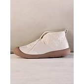 abordables Botas de nieve e invierno-Zapatos de invierno acolchados sin cordones para mujer: botas casuales impermeables y acogedoras con forro de piel para clima frío