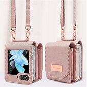 お買い得  サムスン用ケース-電話 ケース 用途 Zフリップ6 Z Flip 5 Z Flip 4 Z Flip 3 バックカバー ストラップ付き カード挿入口 耐衝撃 レトロ風 TPU PUレザー