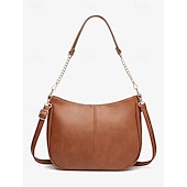 ieftine Genți Totes-geantă de umăr din piele artificială maro de damă cu curea de lanț auriu – crossbody elegant și casual pentru zi cu zi și lucru