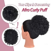 cheap Ponytails-Afro Puff Clip On Synthetic Ponytail Extension for Black Women Short Kinky Bun for Natural Hair